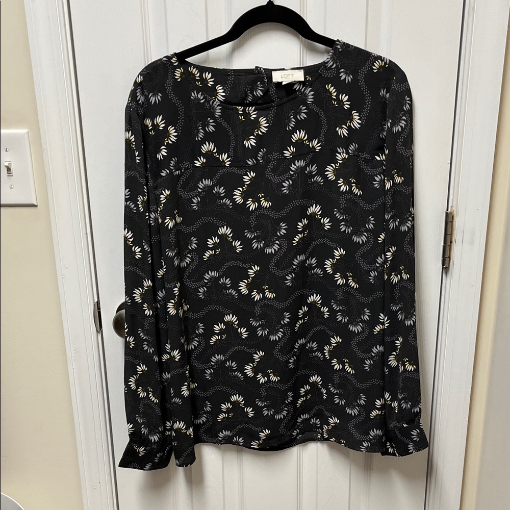 LOFT Black and White Floral Blouse